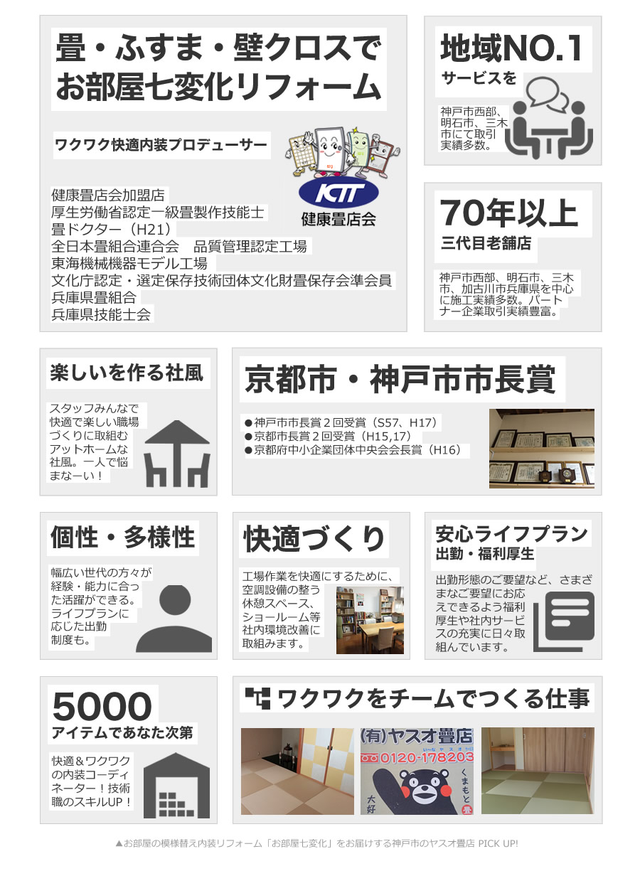 お部屋の模様替え内装リフォーム「お部屋七変化」をお届けする神戸市のヤスオ畳店 PICK UP。